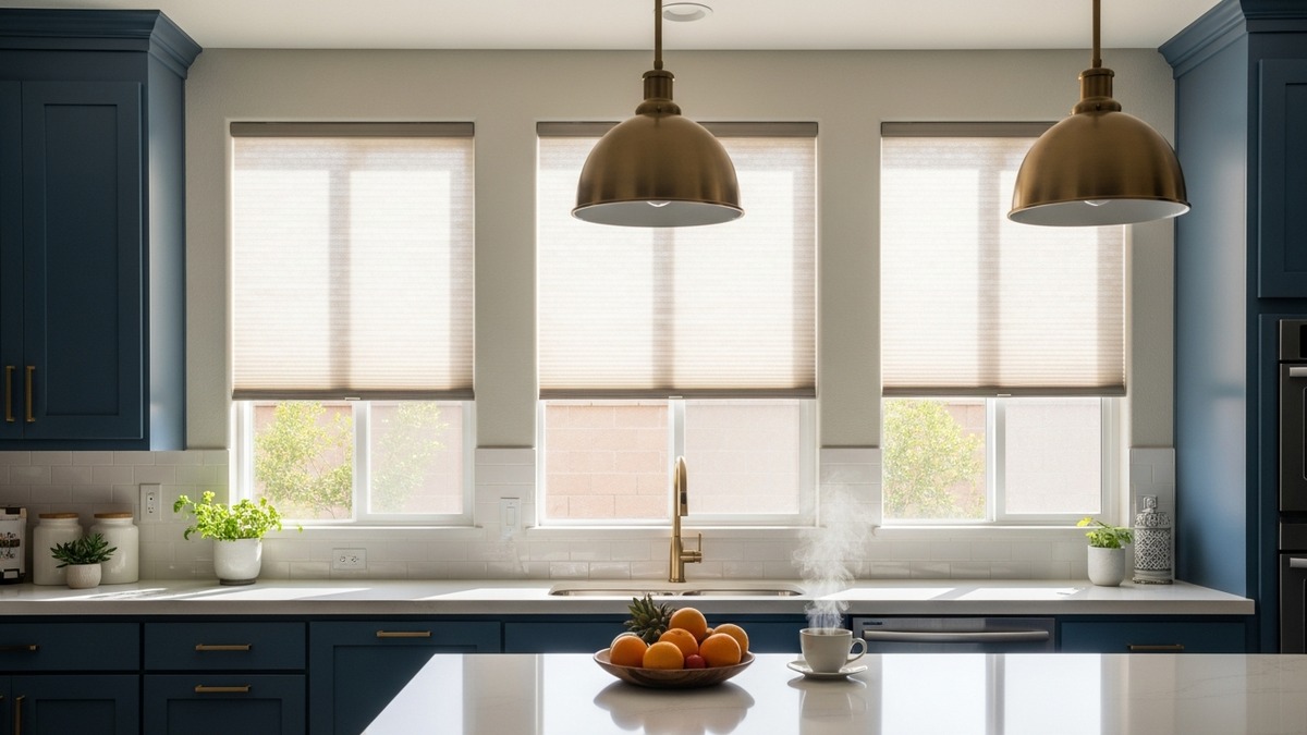 Cellular shades in modern Las Vegas luxury kitchen